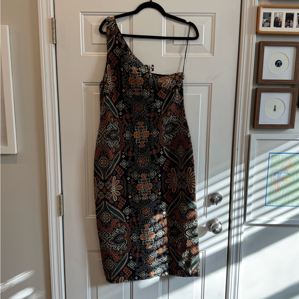 Anthropologie One-Shoulder Patterned Dress new without tags